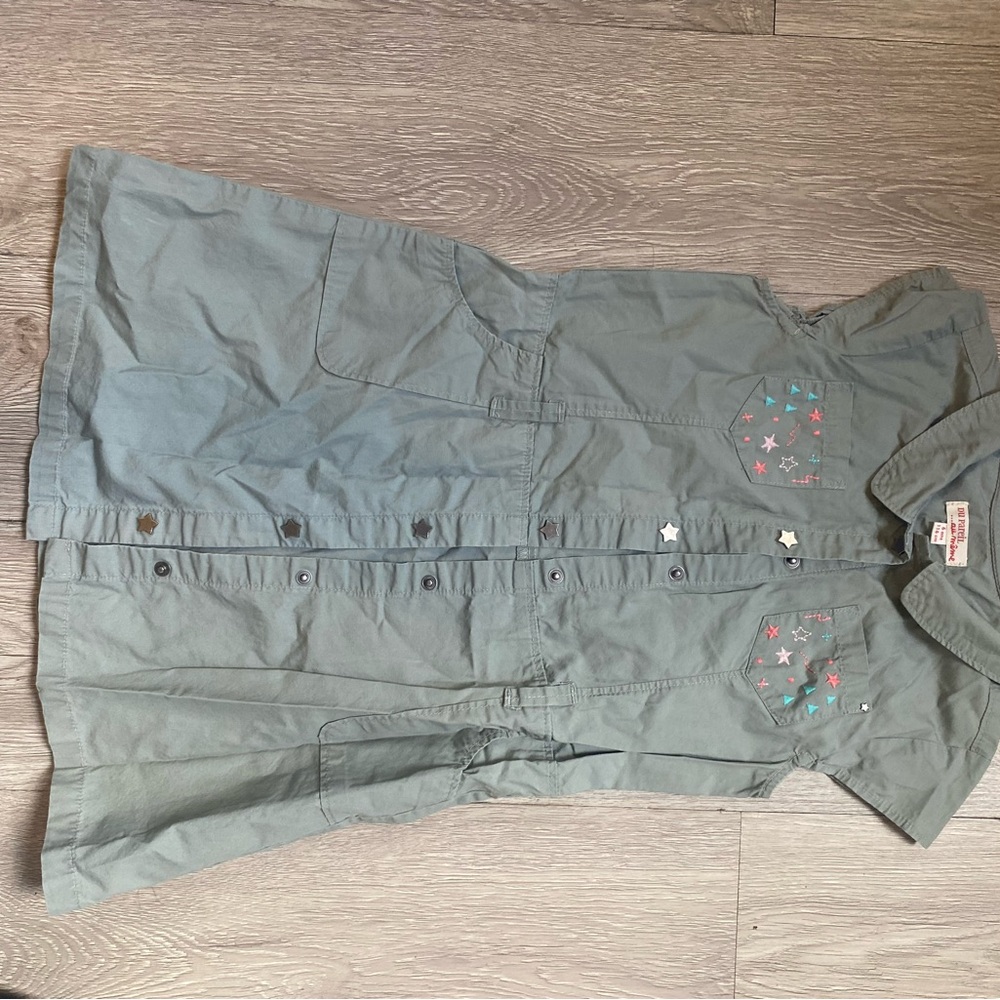 Green Button-Up Dress with Star Accents
